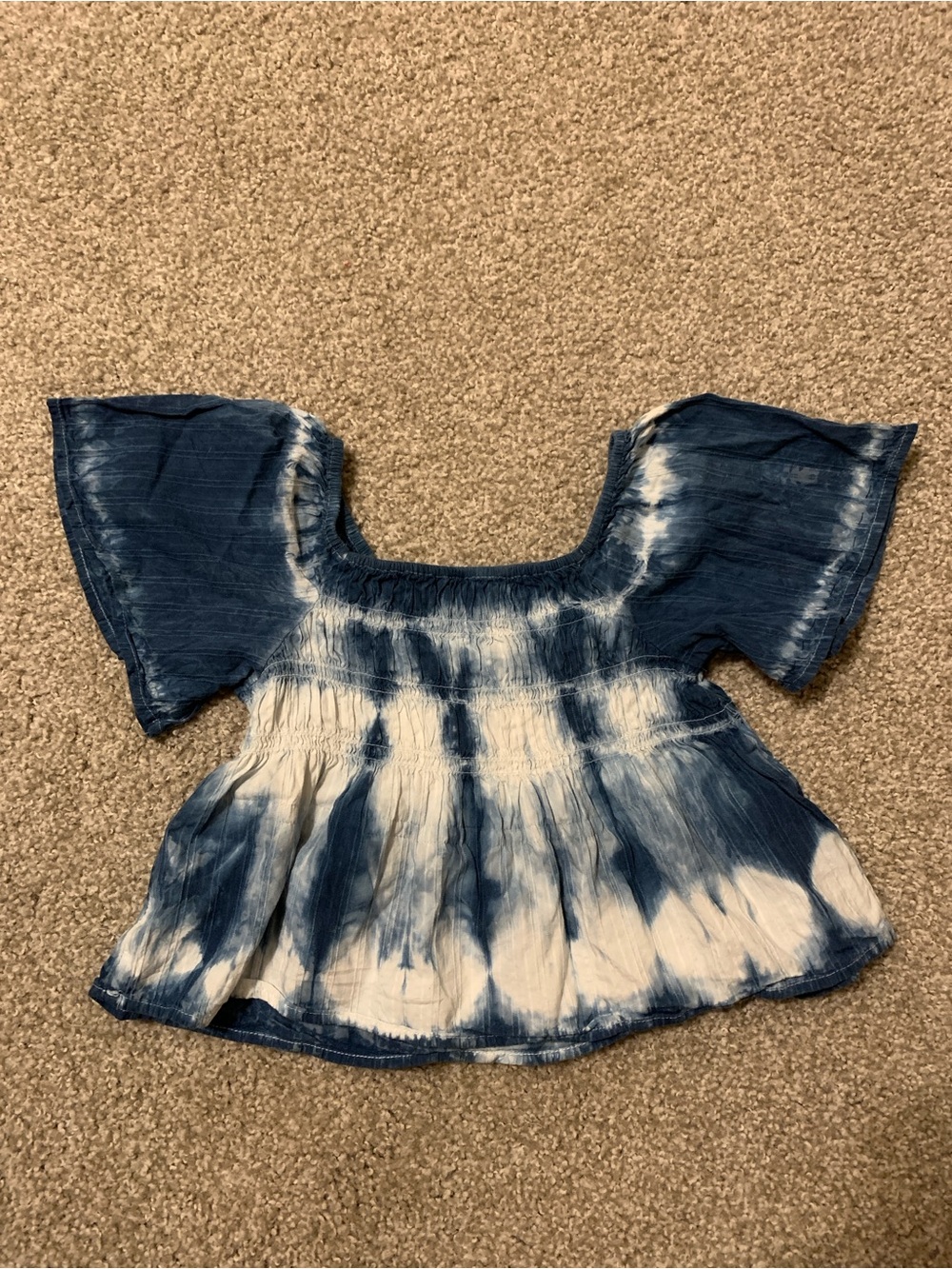 Tie-Dye Smocked Peasant Top - Blue & White